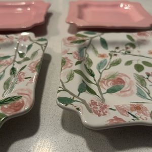 Sweet Laurel 6” Square Dessert Plates Set of 4 Pink & Floral Victorian Style new